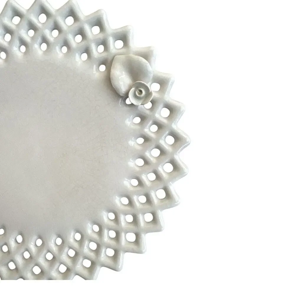 Vintage Rare Paper Windows Cream Perforated Rosebud Decorative Plate